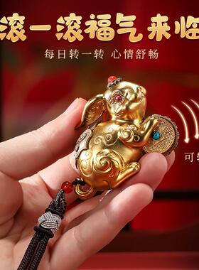 礼之源全铜工艺礼品摆饰真金鎏镀铜生肖兔子手把件解压生日礼物贺