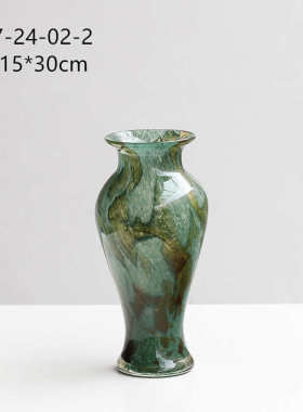 餐桌复古斑纹家居装饰台面客厅中式渐简约玄关新装玻璃花瓶软变绿