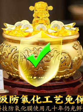 聚宝盆摆件招财聚财纯铜生财客厅八方来财铜制工艺品黄铜米缸大号