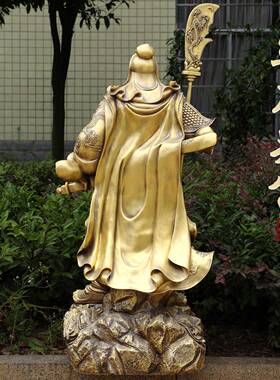 黄铜关公摆件客厅九龙关公铜像武财神关公像商铺家用供奉神像大号