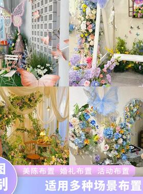 莫奈花园造景仿真花假花藤餐民宿景区场景布置装饰花艺大玫瑰花墙