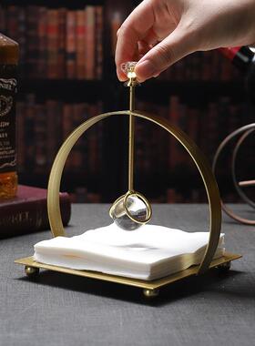 法式方水晶纸巾室压座创意办公家居纸桌面压纸座轻奢金属巾架4231