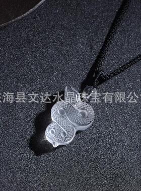 2026年蛇年爆款天然白水晶雕刻十二生肖蛇吊坠男女毛衣链项链情侣