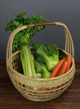 手工竹编篮竹篮手提篮家用菜篮子竹制品水果篮编织收纳竹筐购物篮