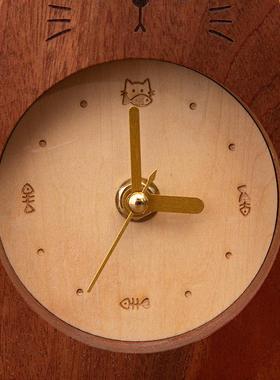 正品顽慕意座钟客厅中办公室桌时钟摆面件电视柜创式实木质小猫台