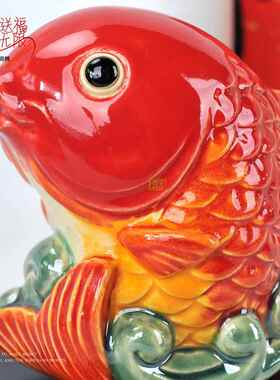 新款国潮手朋工鱼金鲤陶瓷摆件年年有余办公室桌锦面饰品送友生日