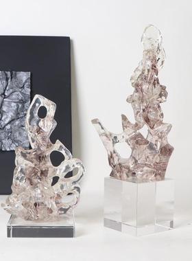 新中式透明假山太湖石摆件禅意书房办公室桌面高端工艺品软装饰品