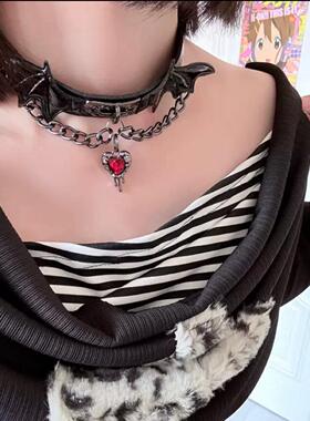 亚文化暗黑色十字架choker项圈哥特亚比恶魔翅膀朋克皮质项链配饰