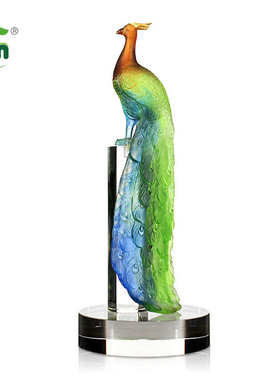 锋明琉璃孔雀工艺品摆件乔迁新居礼品客厅装饰用品古法琉璃孔雀