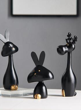 兔子摆件高级感小众客厅轻奢高档酒柜电视柜书架装饰品陶瓷艺术品