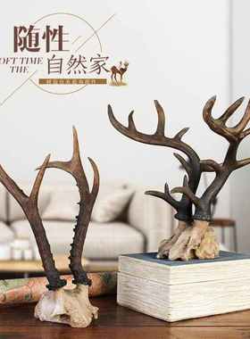 北欧复古摆件狍子头骨鹿角羚羊角山羊角动物头骨家居装饰品树脂