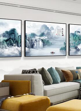 网红式画山中水画客厅装饰画沙挂流发背景墙上水生财国画大气新三