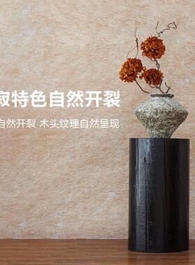 北欧风碳化根雕花架复古圆形木墩子艺术底座实木高级阳台客厅摆件