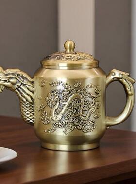 厂家黄铜打造龙凤茶壶茶杯 拉丝封釉款 铜壶 铜杯 龙凤百福杯