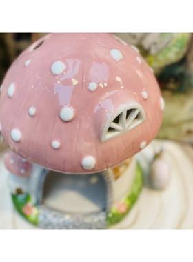 釉下彩陶瓷蘑菇可爱仓鼠窝陶瓷房子金丝熊躲避屋蘑菇摆件宠物小窝