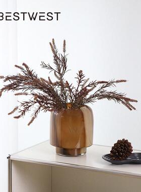 博西家居中古品质玻璃花 茶棕色轻奢桌面水养插花装饰花器批