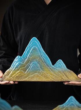 国风创意陶瓷假山摆件沙盘枯山水造景禅意玄关桌面酒柜鱼缸装饰品