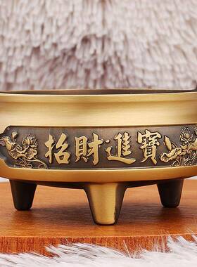 黄铜荷花冲天耳炉香炉室内檀香焚香祠堂家用创意金属桌面摆件