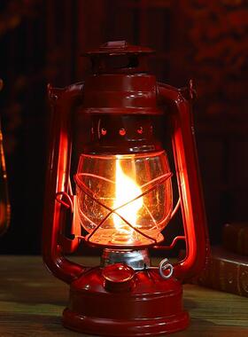 覆古铁艺老式手提煤油灯露营煤油灯书房咖啡馆氛围装饰摆饰拍摄道