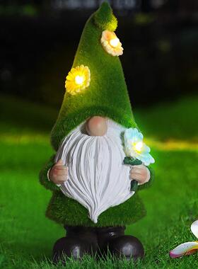 太阳能LED夜灯美式园林摆件别墅户外花园新款植绒树脂工艺品摆件
