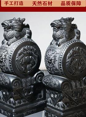 青石彷古抱鼓石对 庭院门口石雕装饰 麒麟貔貅石墩摆件 曲阳工艺
