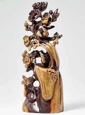 实木雕刻喜上眉梢摆件木头根雕原木家居客厅电视柜装饰礼品工艺品