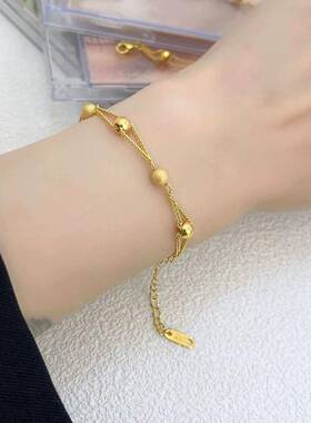 高级感金磨砂小金球双层手链女轻奢古法工艺简约满天转运珠1012d