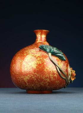 彩铜荷花铜瓶花瓶家居客厅书房办公室装饰乔迁开业礼品工艺品