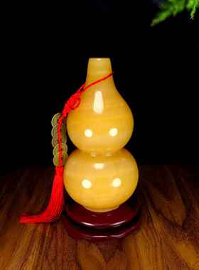 天然黄玉葫芦摆件福禄双全办公室客厅家居玄关装饰品吉祥物摆设