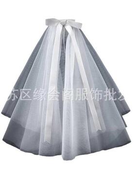 头纱女白色新娘主婚纱求婚领证登记拍照道具法式饰品发饰轻小女童