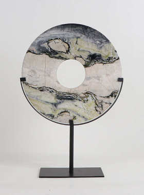 新中式平安扣大理石摆件样板房酒店客厅别墅玄关桌电视柜软装饰品