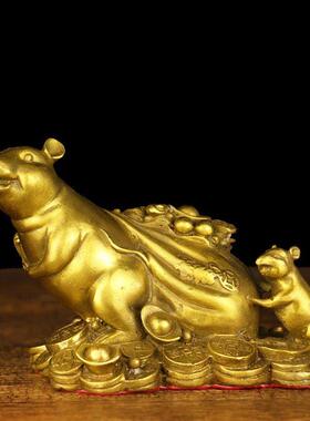 铜鼠汽车摆件铜鼠背钱袋金袋翟米彩家汽车内饰鼠标创意纯