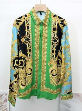 Men's fashion runway geometric pattern printed long slee