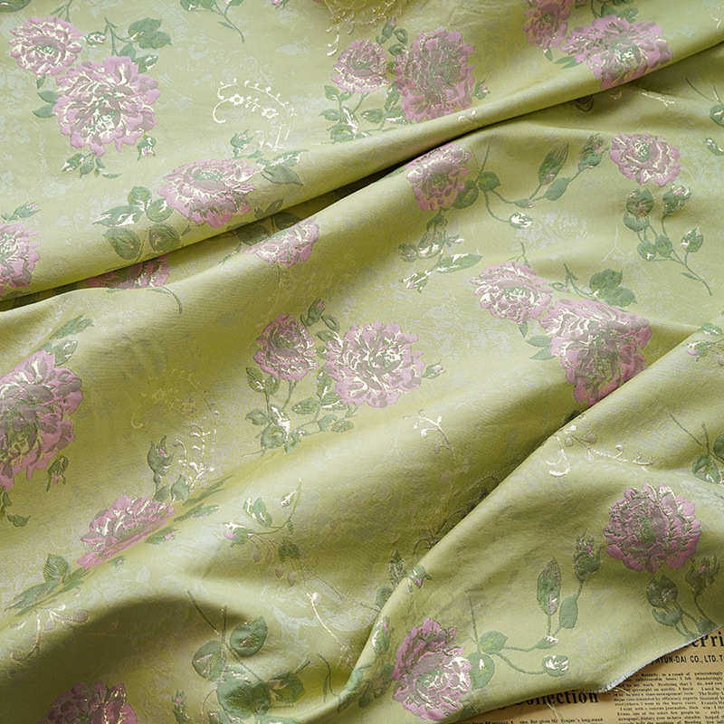 复古黄绿金丝童装浮雕花朵色织布气质马甲中式连衣裙提花装饰面料,淘宝优惠券,粉丝福利购,淘宝优惠卷