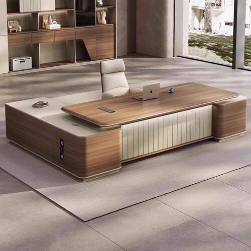 老板桌椅柜轻奢高级感办公桌子电脑办公桌椅组合烤漆总裁桌大班台 - 图0