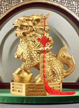 纯铜麒麟摆件一对财富八卦公母店铺公司客厅装饰品镇宅化解补缺角
