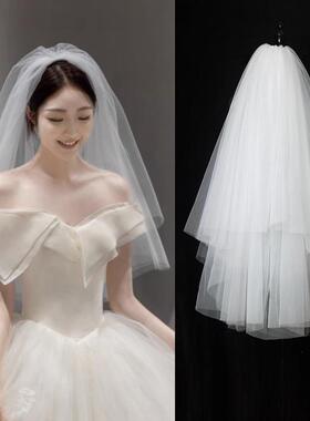 头纱新娘主婚纱缎面软纱婚礼主纱仪式求婚领证超仙蓬蓬纱头饰韩式