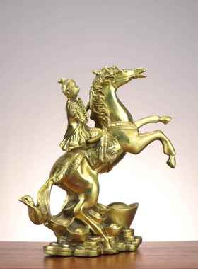 黄铜马上封侯摆件马上猴拿印拿令旗生肖猴 马上封侯