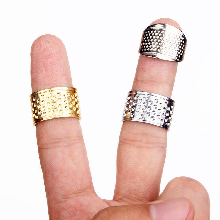 Thick and adjustable thimble finger cot for home use, handmade metal copper color wedding thimble hoop, sewing ring ring device