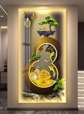 流水生财led带灯轻奢入户玄关装饰画简约现代挂画壁画走廊过道