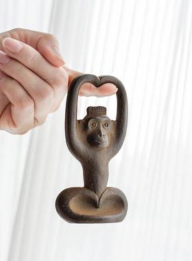 高档铸器铁猿猴开日本 进口南部铁 生肖猴年摆件瓶器马场忠宽文镇