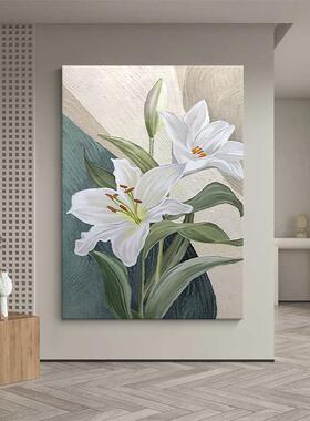 网红现代约百好合客简厅装画花花开饰富挂贵手年绘油画白色纯卉玄