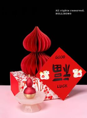 逅里 洒金版红色葫芦摆件 书房茶室博古架装饰酒柜玄关高级布置