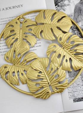 跨境新品北欧壁饰创意家居客厅店铺铁艺金色立体叶子壁挂装饰画