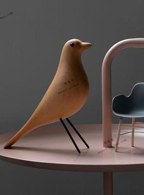 鸽子装饰木质实木鸟样板房软装饰品原木设计师办公室创意书架摆件
