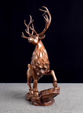 紫铜带底雄鹿摆件祝寿铜工艺品家居办公室吉祥装饰品店铺开业礼品