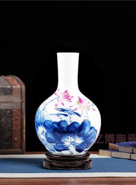 景镇陶瓷器 名家SQI大师胡慧 中《荷香德》手家绘花瓶客厅居装饰