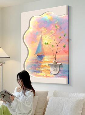 法式奶油风一帆风顺客厅装饰画水培绿植沙发背景墙入户玄关壁挂画