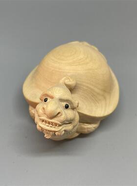 小叶黄杨木雕刻金钱龟老龙龟动物乌龟文玩摆件桌面茶宠盘玩手把件