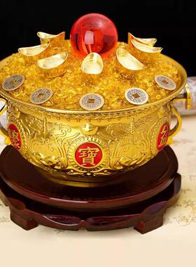 聚宝盆摆件纯铜米缸招财聚财黄铜元宝莲花存钱罐店铺开业家用专享